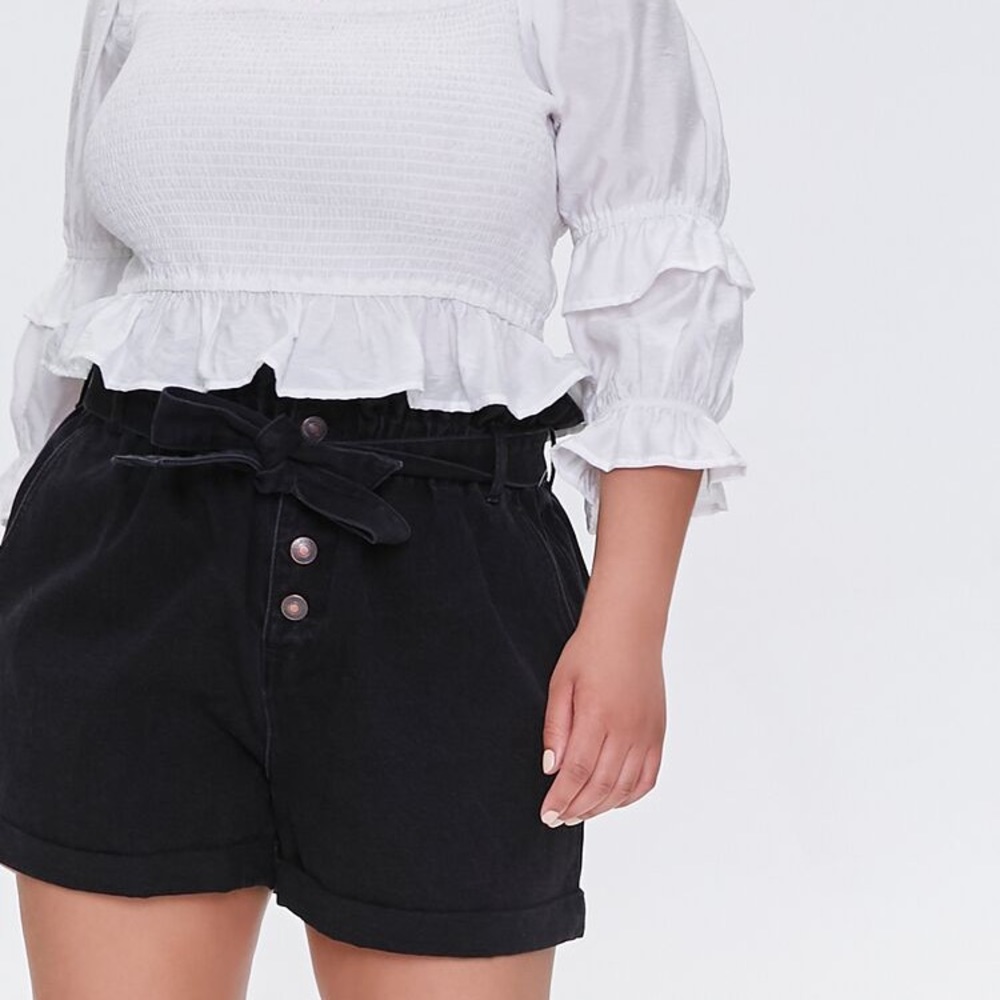 Plus Size Paperbag Denim Shorts